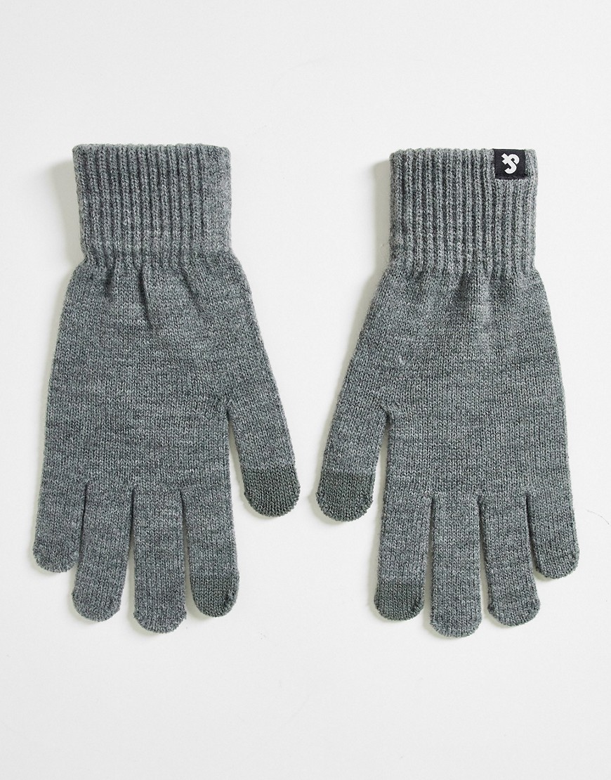 Jack & Jones knitted touch screen gloves in gray-Grey