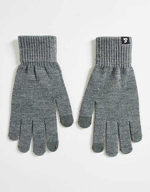 Jack & Jones knitted touch screen gloves in grey