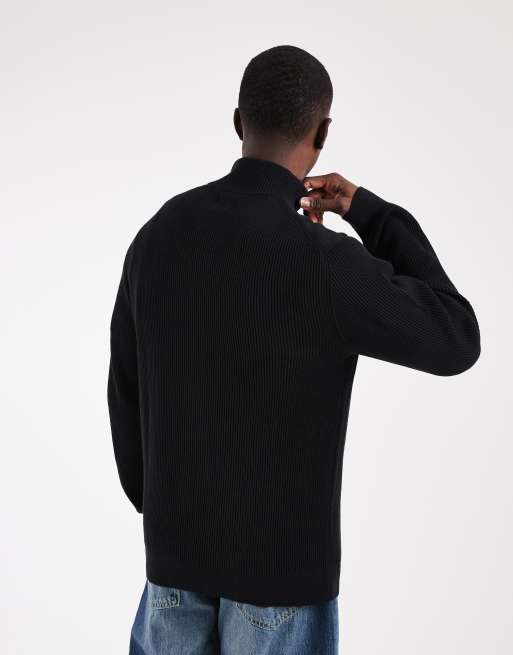 Jack & Jones kofta i ribbstickning med dubbla dragkedjor i svart, 5 av 5
