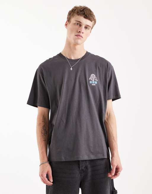 Jack & Jones - Koksgrå T-shirt med bonsai-print på ryggen, 3 af 5