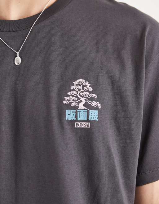 Jack & Jones - Koksgrå T-shirt med bonsai-print på ryggen, 5 af 5