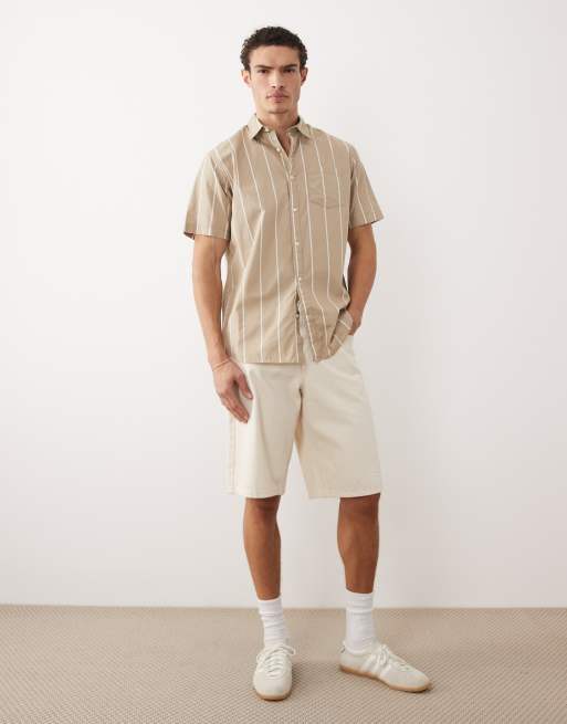 Jack & Jones - Kortærmet beige slim-skjorte med striber, 2 af 5