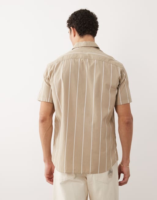 Jack & Jones - Kortærmet beige slim-skjorte med striber, 3 af 5