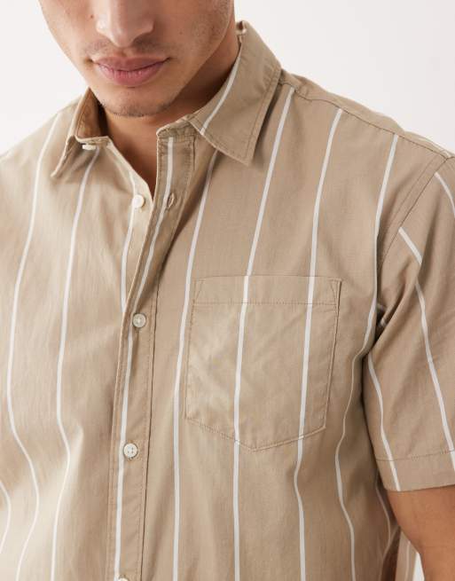 Jack & Jones - Kortærmet beige slim-skjorte med striber, 4 af 5