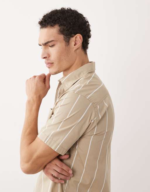 Jack & Jones - Kortærmet beige slim-skjorte med striber, 5 af 5
