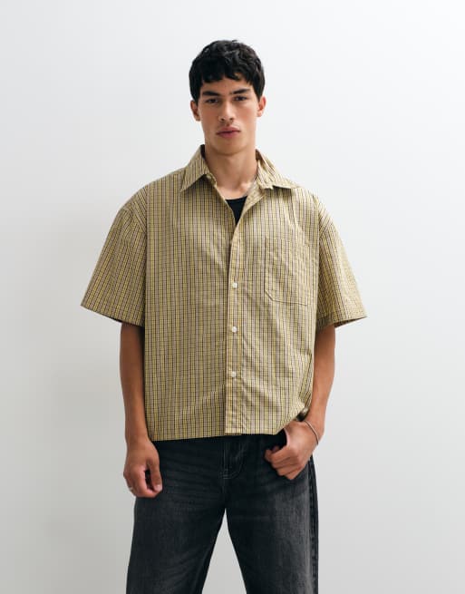 Jack & Jones kortærmet boxy skjorte i gul mikrorude