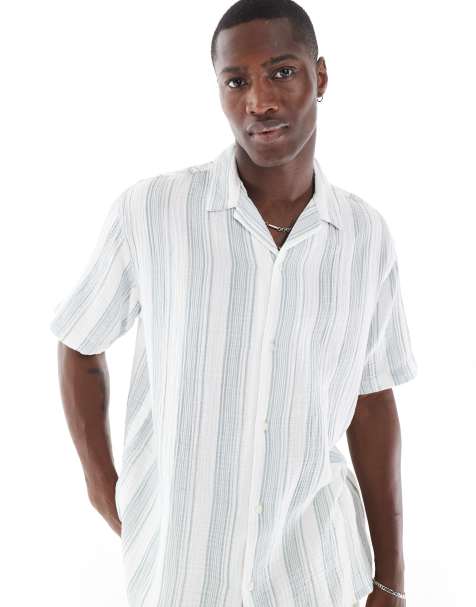 Jack & Jones revere collar shirt in blue texture stripe