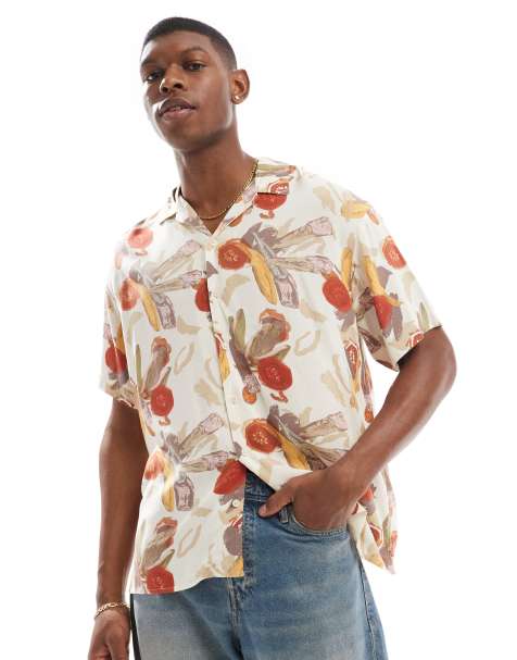 Jack & Jones – Koszula z kołnierzykiem kubańskim we wzór z motywem owoców - view 1