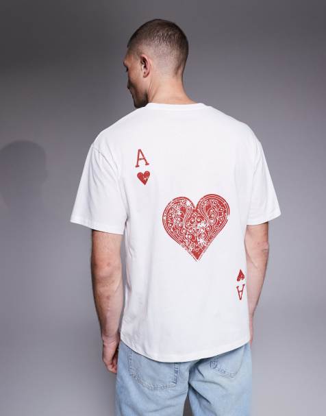 Jack & Jones – Krämvit t-shirt i oversize med hjärter ess-tryck - view 1