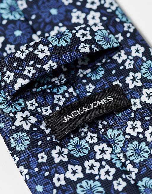 Jack & Jones – Krawatte in Marineblau mit Blumendruck | ASOS