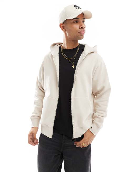 Jack & Jones – Kremowa bluza oversize z kapturem i zapięciem na zamek z materiału o gramaturze 400 g/m<sup>2</sup>
