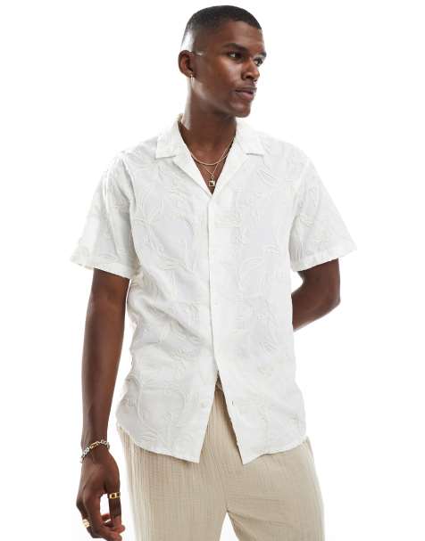 Jack & Jones emboridery short sleeve shirt in cream