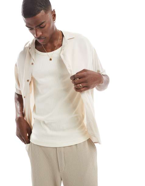 Jack & Jones revere collar short sleeve shirt in cream