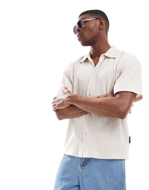 Jack & Jones plisse shirt in cream