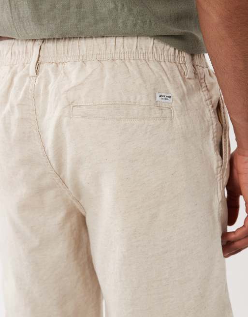 Jack & Jones – Kremowe ściągane na sznurek szorty z domieszką lnu, 5 z 5