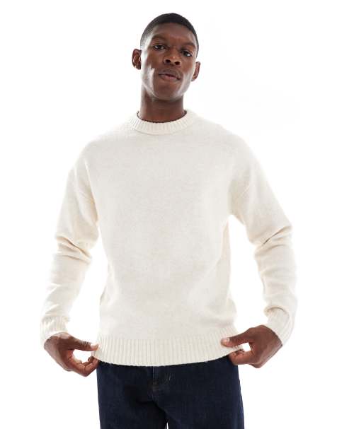 Jack & Jones oversized fluffy crew neck jumper in cream