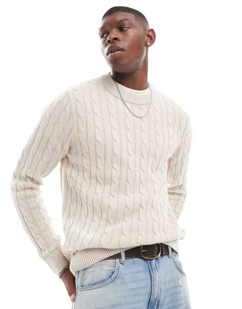 Jack & Jones – Kremowy sweter z dzianiny o grubym warkoczowym splocie - view 1