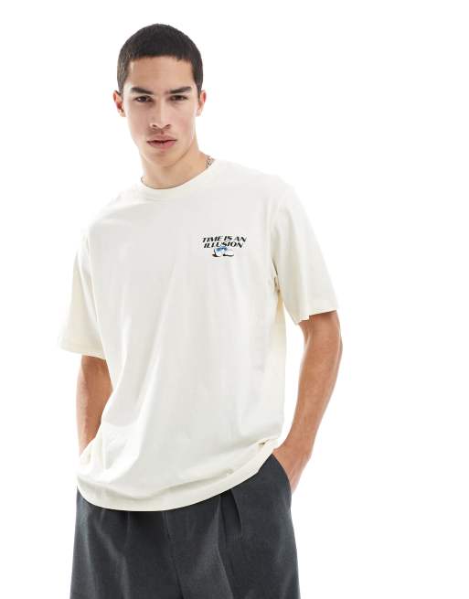 Jack & Jones – Kremowy T-shirt oversize z nadrukiem na plecach, 2 z 4