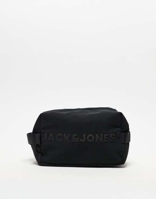 Jack & Jones – Kulturbeutel in Schwarz aus Ripstop mit Logo