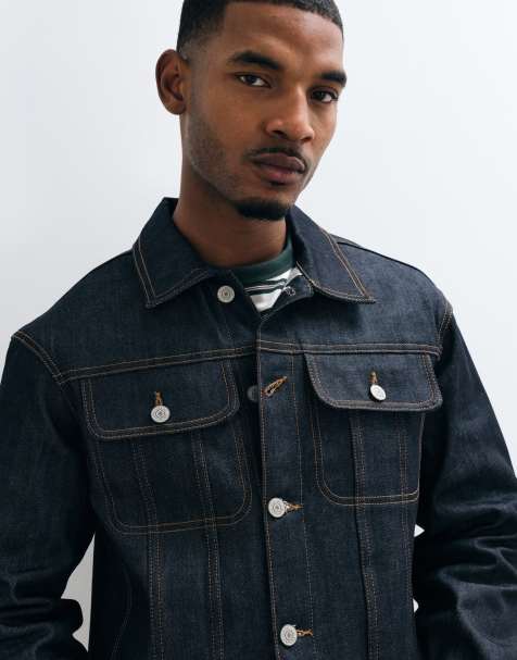 Jack & Jones kurtka jeansowa ze szwem kontrastowym w ciemnoniebieskim kolorze - view 1