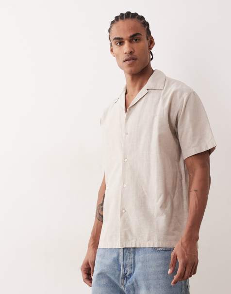 Jack & Jones – Kurzärmliges Hemd aus Leinenmix in Beige - view 1