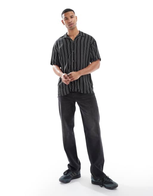Jack & Jones – Kurzärmliges Hemd in Schwarz mit Reverskragen und Streifen, 4 von 4