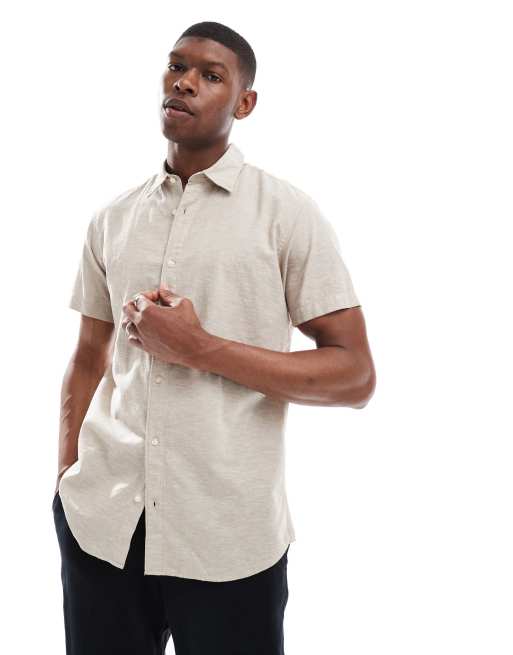 Jack & Jones – Kurzärmliges Leinen-Hemd in Beige
