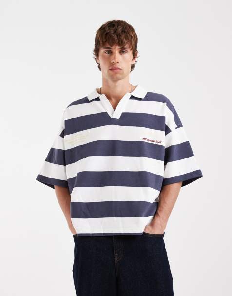 Jack & Jones – Kurzärmliges Rugby-Oberteil in Blau und Weiß gestreift - view 1
