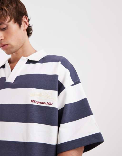 Jack & Jones – Kurzärmliges Rugby-Oberteil in Blau und Weiß gestreift, 3 von 5