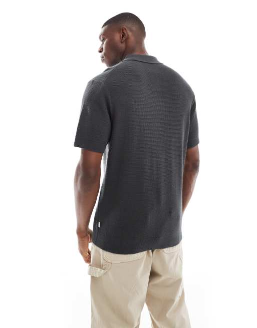Jack & Jones – Kurzärmliges Strick-Polohemd in Dunkelgrau, 2 von 4