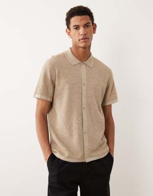 Kurzärmliges Strickhemd in Beige-Neutral Neutral S