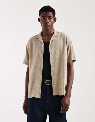 Kurzärmliges, strukturiertes Hemd in Beige-Neutral Neutral L