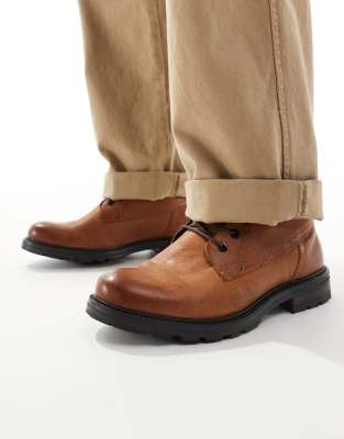 Jack & Jones Lace Up Leather Boots In Brown