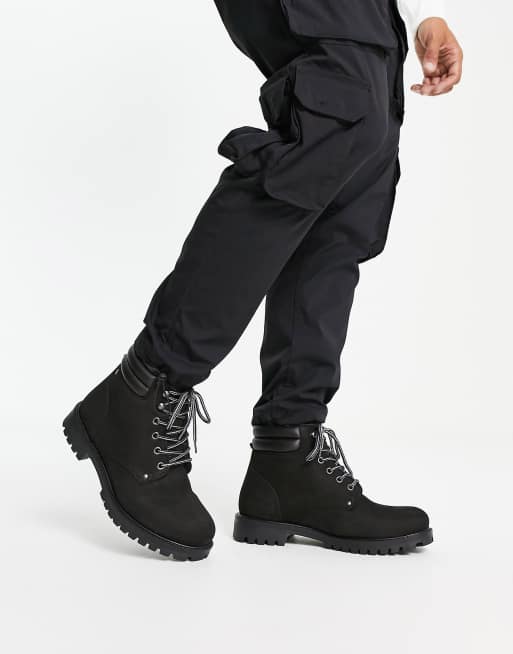 Jack & Jones lace up trucker boot in black 
