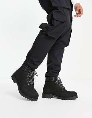 Jack & Jones Lace-up Trucker Boots In Black