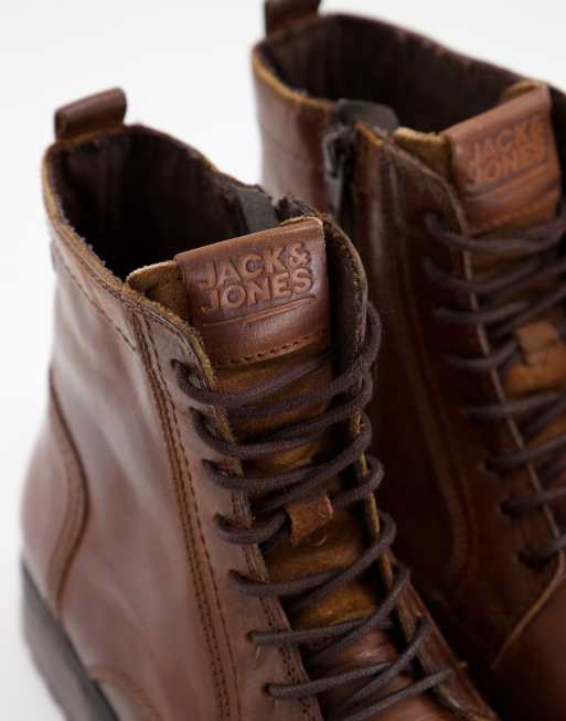 Jack & Jones laceup tall boot in brown leather, 2 of 4