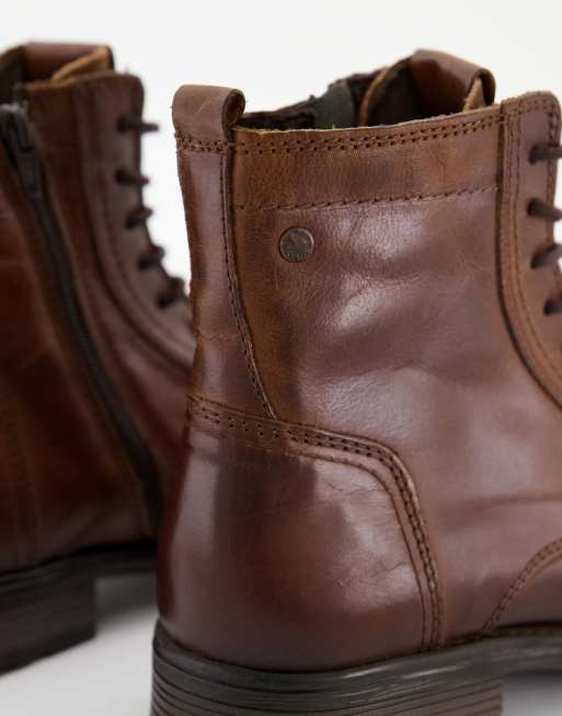 Jack & Jones laceup tall boot in brown leather, 3 of 4