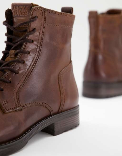 Jack & Jones laceup tall boot in brown leather, 4 of 4