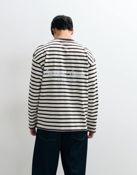 Jack & Jones Langarm-T-Shirt mit Streifen in Cremeweiß und Braun - view 1
