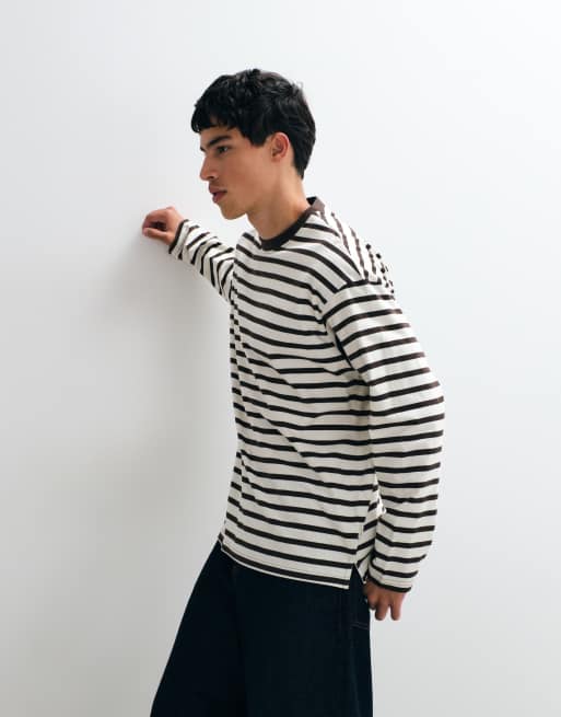 Jack & Jones Langarm-T-Shirt mit Streifen in Cremeweiß und Braun, 3 von 5