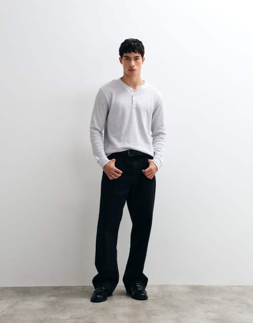 Jack & Jones långärmad henley-topp i ljusgrått, 3 av 5