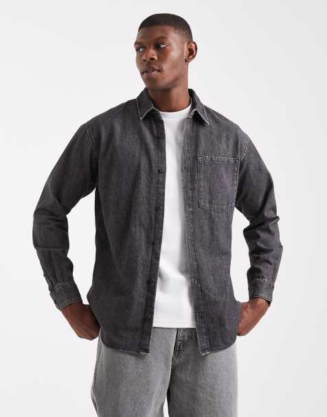 Jack & Jones – Langärmliges Hemd aus Denim in verwaschenem Schwarz - view 1