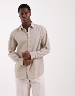 Langärmliges Hemd aus Leinenmix in Beige-Neutral Neutral M