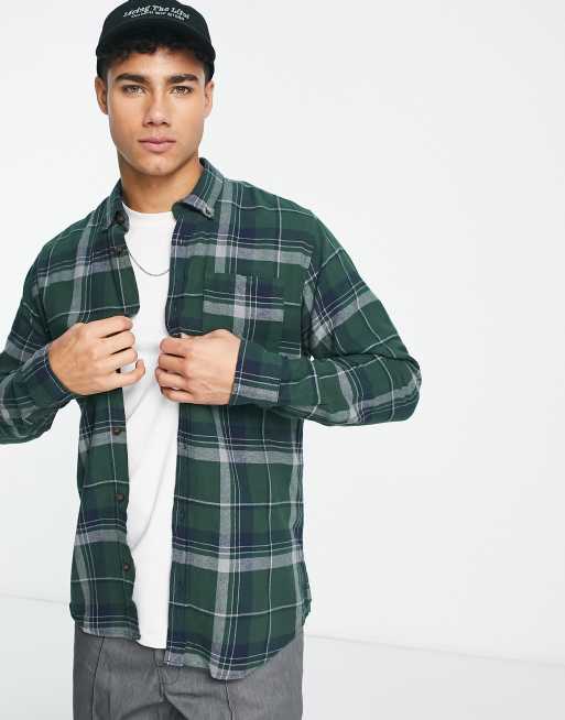 Jack & Jones – Langärmliges Hemd in Waldgrün kariert