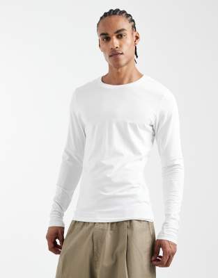 Langärmliges Muskelshirt in Weiß Weiß L