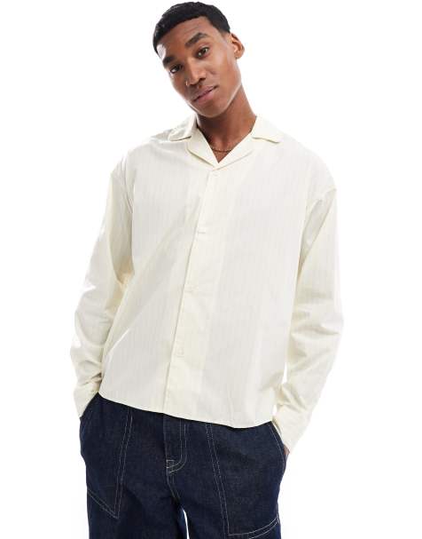 Jack & Jones – Langärmliges Oversize-Hemd in gebrochenem Weiß aus Popeline - view 1