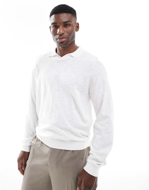 Jack & Jones – Langärmliges Polohemd aus fein genopptem Strick in Weiß - view 1