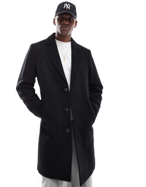 Jack & Jones – Langer Mantel aus Wollmix in Schwarz - view 1