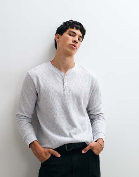 Jack & Jones langærmet henley-top i lysegrå - view 1