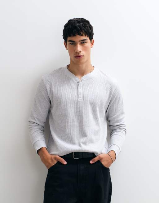 Jack & Jones langærmet henley-top i lysegrå, 4 af 5